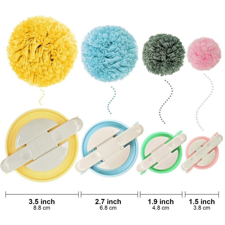 4pcs Plastic Pom Pom Makers Set Pom-Pom Making Kit Multi Pack Knitting Tools